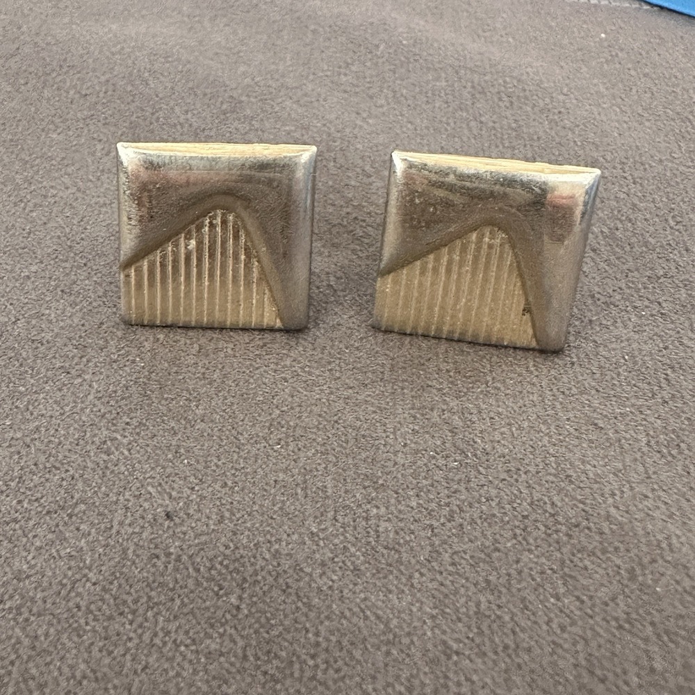 Vintage Men's Cufflinks, Gold Tone Rectangular Mid Century MCM